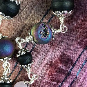 25 3/4" black Tulasi with rose quartz and purple druzy agate beads 55.00